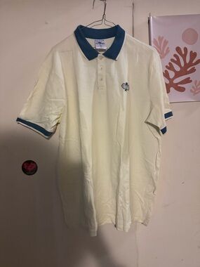Cream Polo Shirt with Teal Contrast Collar